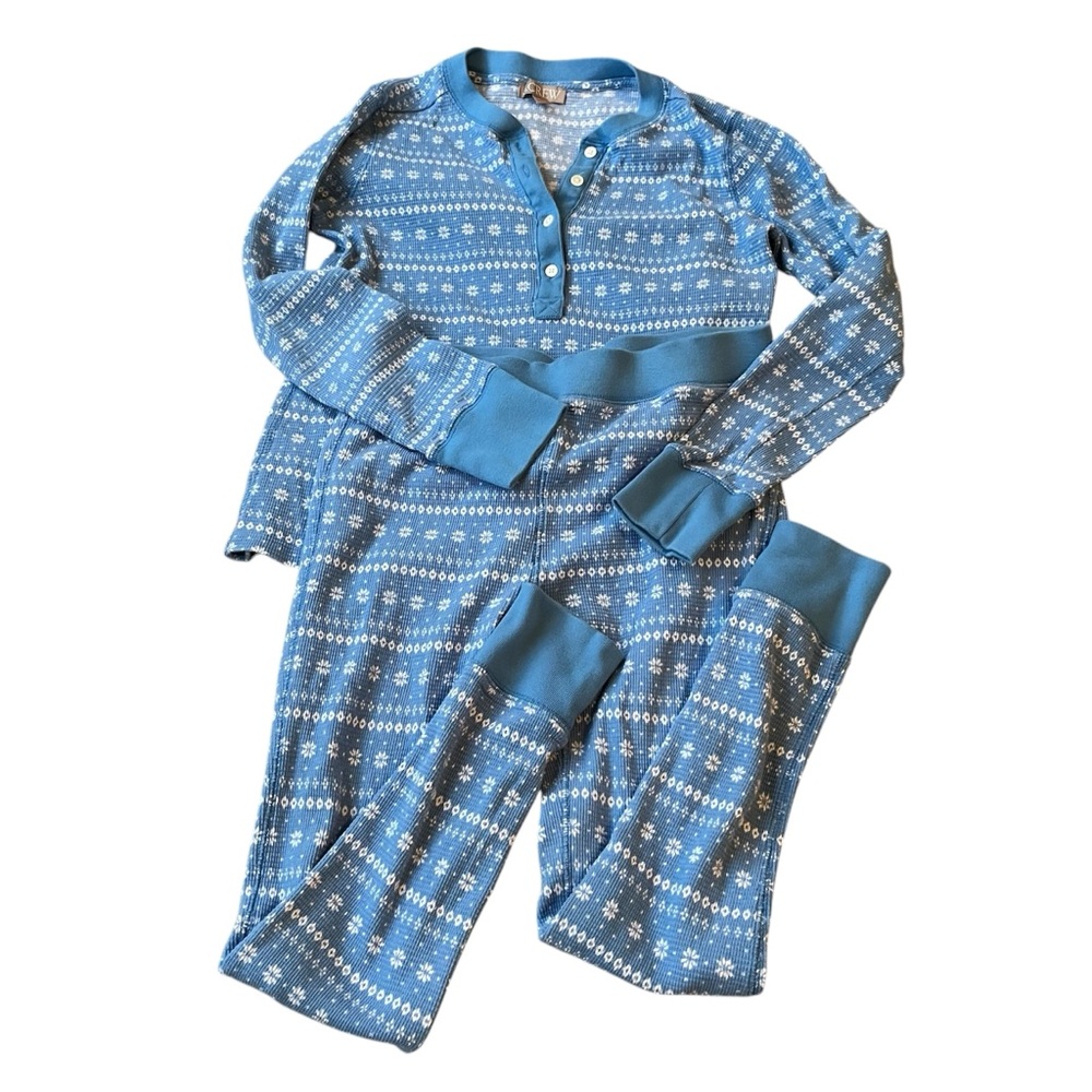 J Crew PJ Thermal blue and white.Small snow flakes.long pants and long sleeves.